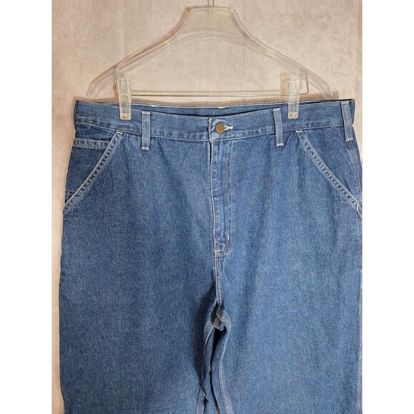 Vtg Carhartt Dungaree Fit Denim Carpenter Jeans Mens 38x32 Baggy Grunge Workwear - Picture 3 of 10